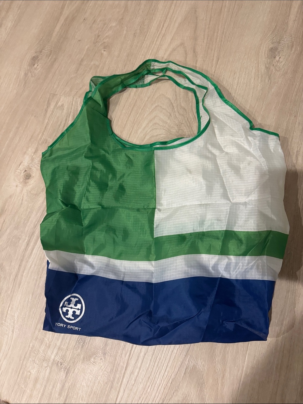 Tory Sport Green White Blue Foldable Shoulder Bag